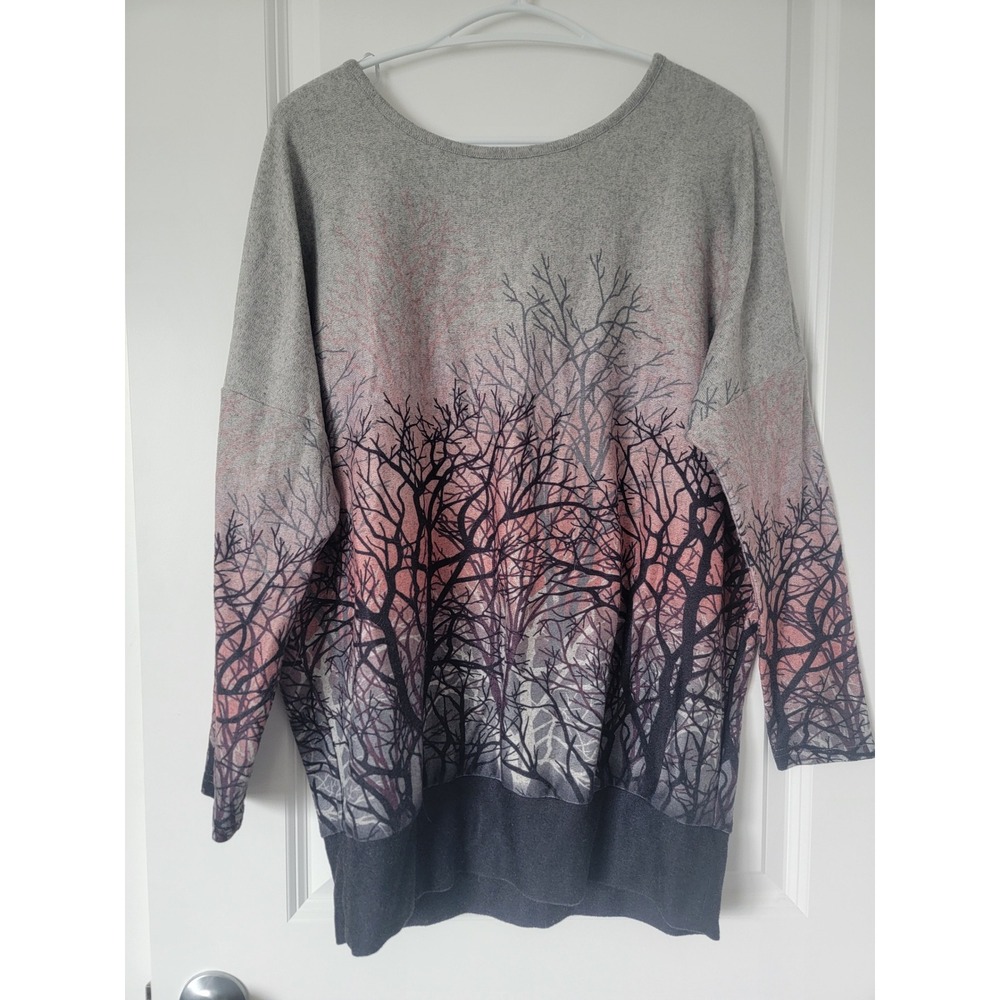 Apricot Womens Grey Pink Tree Print Sunset Ombre Knit Top Sweater UK 10 EUR S